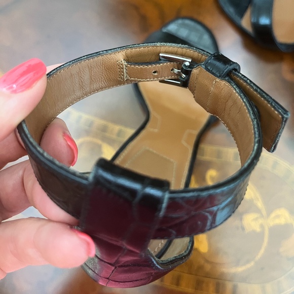 Givenchy Embossed Leather Ankle Strap Black Sandals Size 7 - Picture 7 of 8